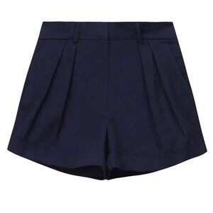 NWT Staud Luisa Navy Blue Pleated Shorts, Size 4